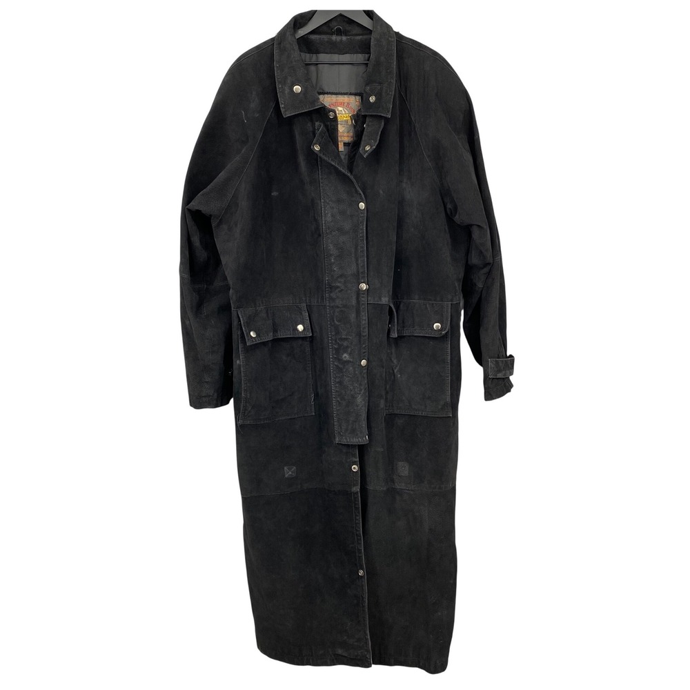 Adventure Bound Vintage 90s Wilsons Leather Mens Black Suede Trench Coat XL Goth
